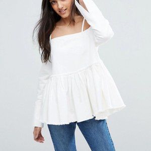 ASOS 4 White Denim Off-Shoulder Peplum Top